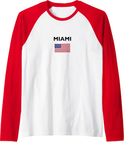 Vista 8 de Miami Florida USA American Flag Light-Color Raglan Baseball Tee