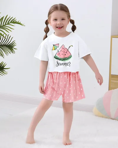 Vista 3 de YALLET Ropa de niña pequeña 2T 3T 4T 5T Niñas, manga corta impresión superior + pantalón 12, 18 24 meses, ropa de verano para bebé 1-5T