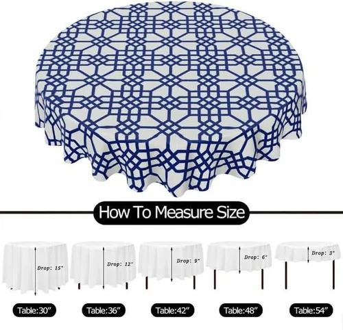 Vista 6 de Round Tablecloth Deep Blue Gingham Table Cloth Decor Washable Table Cover with Wrinkle Resistant for Home Kitchen Dining Room Picnic Camping Party