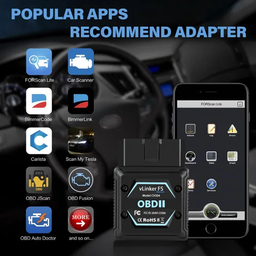 Vista 3 de Vgate vLinker FS - Adaptador Bluetooth FORS-can 0BD2 para for-d herramienta de diagnóstico de coche Fixd, escáner OBD2, Bluetooth MS-CAN, funciona