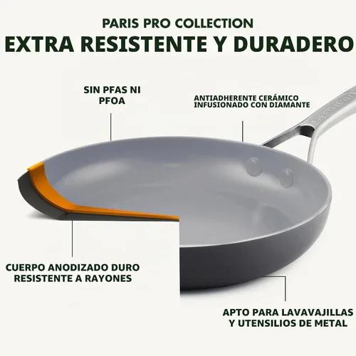 Vista 3 de GreenPan Paris Sartén de cerámica antiadherente anodizada dura de 10 pulgadas, 8 pulgadas, Gris