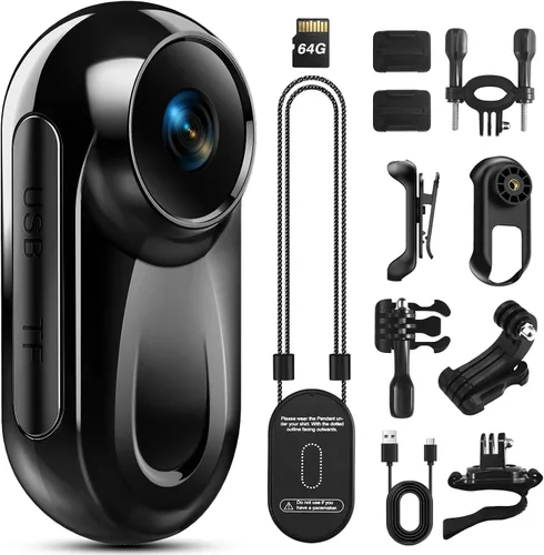 Vista 10 de Mini cámara corporal, cámara de acción de pulgar de 120° gran angular POV portátil con clip magnético/rotación de 360°, cámara de video de grabación