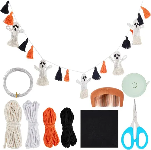 Vista 9 de INFUNLY Juego de 2 calcetines navideños de macramé para principiantes con video tutorial e instrucciones hechas a mano, kit de calcetines de Navidad