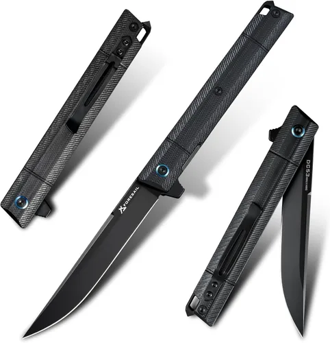 Vista 11 de Cuchillo plegable de bolsillo FORESAIL, hoja de acero DC53 y mango G10. Con clip de bolsillo y rompecristales, cuchillo de bolsillo para hombres