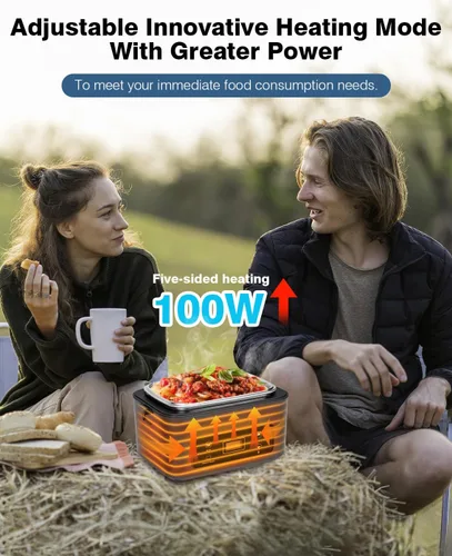 Vista 3 de Fiambrera eléctrica inalámbrica para adultos, lonchera calentada a pilas con calefacción de 5 lados, calentador de alimentos portátil con recipiente