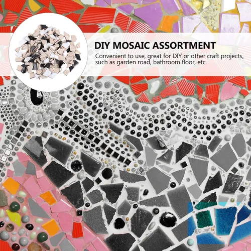 Vista 2 de HOMSFOU Azulejos de cerámica adhesivos azulejos de porcelana rotos irregulares Azulejos diminutos Piezas de vidrio de cristal para manualidades DIY