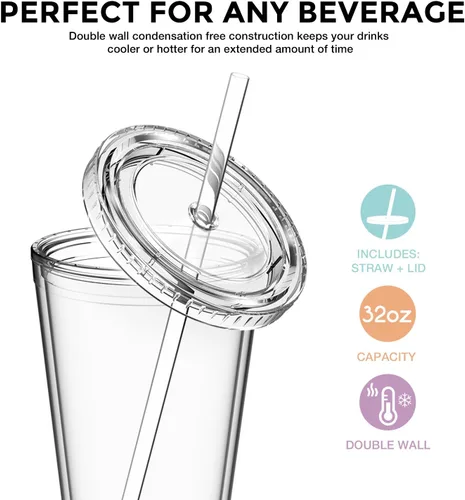 Vista 4 de Maars® - Vasos de viaje aislados de 32 onzas, acrílico de doble pared, paquete de 3