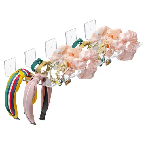 Vista 8 de Soporte para diadema de acrílico para pared, paquete de 3 unidades, organizador transparente para colgar diademas para niñas y mujeres