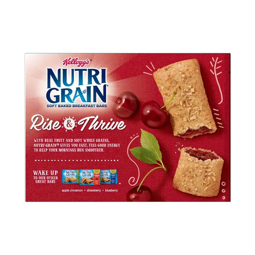 Vista 9 de Kellogg's Nutri-Grain, barras de desayuno horneadas suaves, cereza, hechas con grano entero, 10.4 onzas (8 unidades)