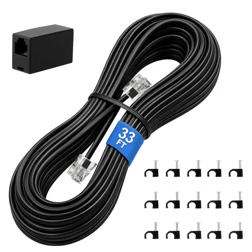 Vista 22 de Uvital Cable de extensión de teléfono de 15 pies, acoplador RJ11 y clips de Negro