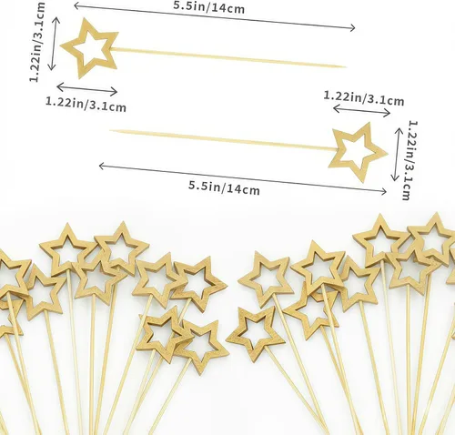 Vista 7 de Palillos de Cóctel Gold Star, Mondadientes Decorativos de 5.5 Pulgadas de Largo para Aperitivos, Frutas y Adorno de Bebidas, Suministros de Fiesta