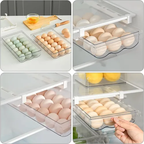 Vista 6 de SOLUSTRE Cajones de almacenamiento para refrigerador, cajones de almacenamiento de huevos, contenedores de alimentos frescos para congelador