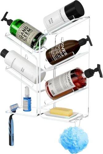 Vista 10 de AITEE Organizador de Baño Acrílico Caddy, Soporte Transparente para Champú Montado en la Pared, Organizador de Ducha con Ventosa, Sin Perforaciones