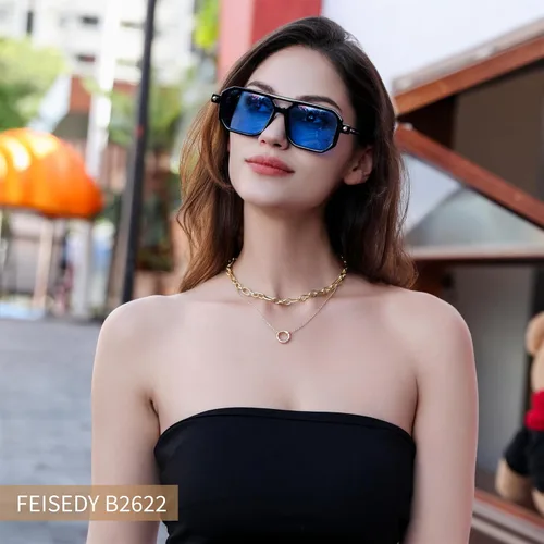 Vista 2 de Feisedy - B2622 - Lentes de sol estilo aviador, cuadrados, clásicos de los años 70, unisex, con montura clásica retro y elegante, UV400