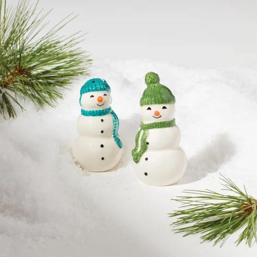 Vista 4 de Lenox 895171 Balsam Lane - Juego de sal y pimienta de muñeco de nieve, 2 piezas, alojamiento navideño y festivo
