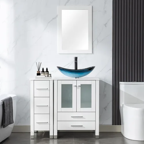 Vista 34 de LUCKWIND 36" Bathroom Vanity Combo with Sink, 24"+12.6" Width, Painted Bathroom Storage Cabinet with 5 Drawers, Including Tempered Glass Round