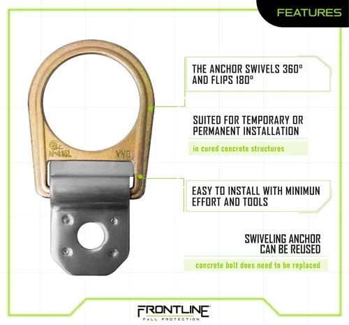 Vista 4 de Frontline Fall Protection Anclaje giratorio de hormigón COB01SW El anclaje gira 360 grados y gira 180 grados Fácil y rápido de instalar Cumple