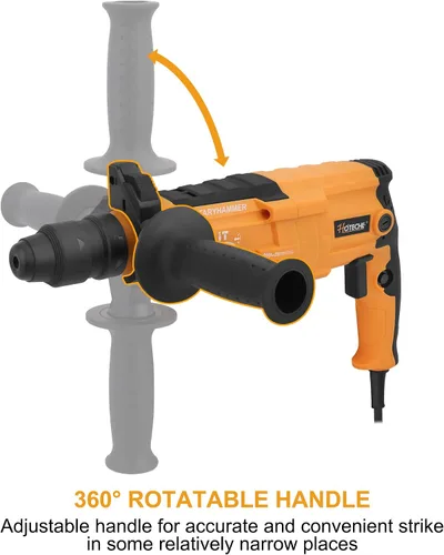 Vista 5 de Hoteche Taladro Martillo Rotativo 3 en 1 de 1 Pulgada SDS Plus Martillo Eléctrico 6.7-Amp/800W Velocidad Variable con Cable Taladro Martillo