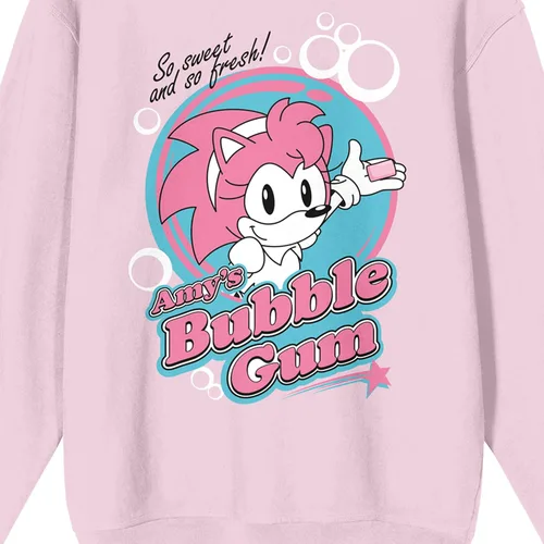 Vista 2 de Bioworld Sonic The Hedgehog Amy's Bubblegum Logo Crew Neck Manga Larga Cradle Pink Sudadera para mujer