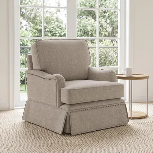 Vista 25 de Silla decorativa giratoria con otomana de almacenamiento, gris a rayas