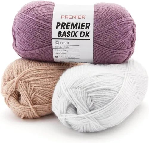 Vista 3 de Premier Yarns Basix DK - Hilo de peso, hecho de acrílico, hilo ideal para ganchillo y tejido, lavable a máquina, rubor, 3.5 onzas, 306 yardas