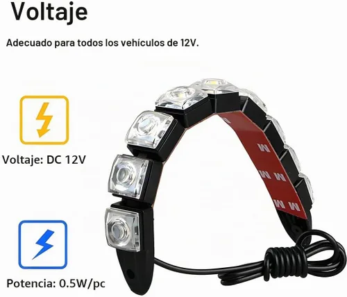 Vista 4 de 2 piezas de tiras de luces de 9 LED para circulación diurna DRL Kit, lámpara antiniebla de punto brillante flexible, luz de alto poder de despeje