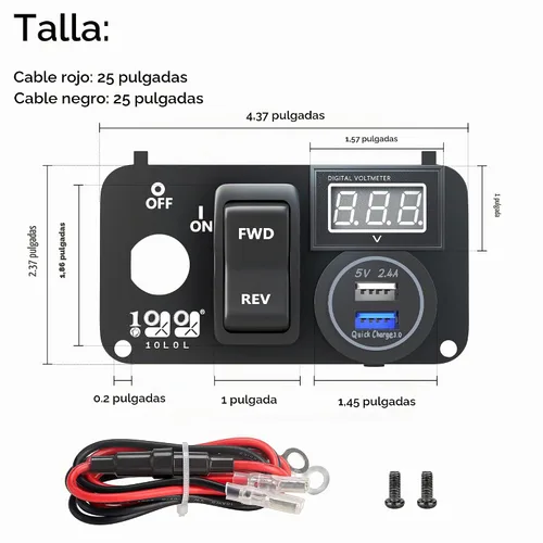 Vista 4 de 10L0L Carrito de Golf Panel Integrado Multifuncional 3 en 1, 12V Carga Rápida Dual USB 3.0 Enchufe Cargador & Voltímetro Digital LED & Botón
