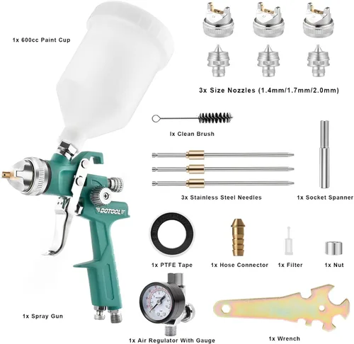 Vista 6 de Kit de pistola de pulverización HVLP Dotool H827, pistola de pintura automotriz con boquillas de 1.4/1.7/2.0 mm, pistola de aire con capacidad
