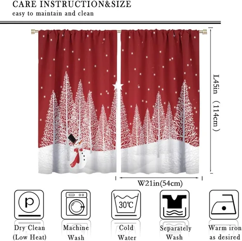 Vista 2 de Cortinas de Navidad lindas de invierno, vacaciones, regalos de Navidad, copos de nieve, elfo, sala de estar, cortinas de ventana de 42 x 45