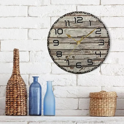 Vista 6 de Old Wooden Wall Clock 10 Inch Silent Non-Ticking Battery Operated Clock Decorative for Kitchen, Bathroom, Bedroom, Living Room