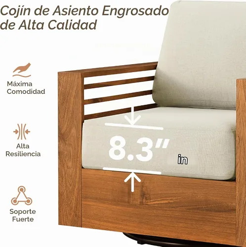 Vista 3 de CHITA Juego de 3 piezas de acacia para patio, silla giratoria para muebles