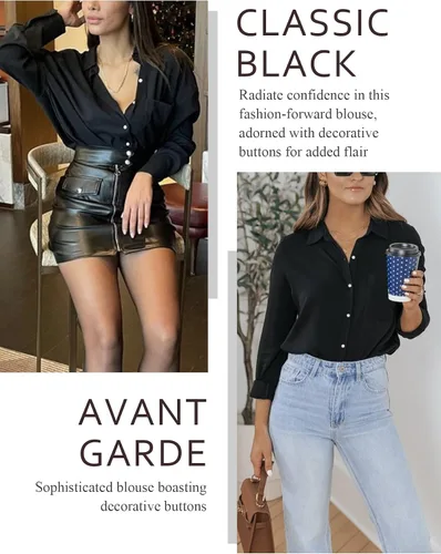 Vista 75 de Odosalii - Camisas con botones para mujer, con cuello en V, manga larga, enrolladas, blusas elegantes y formales para negocios y ocasiones casuales