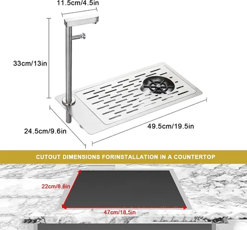 Vista 6 de Enjuagadora de jarra, enjuague de vidrio de acero inoxidable para encimera, fregadero automático con rociador lateral, grifo, bandeja de goteo