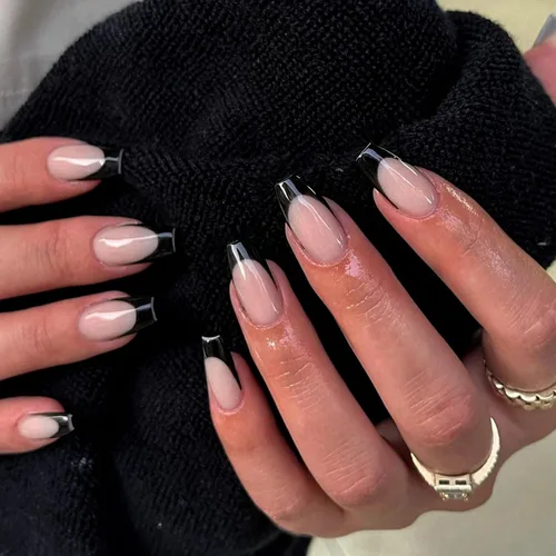 Vista 14 de 30 Uñas Postizas de Punta Francesa Negra a Presión, Uñas de Almendra Cortas para Presionar, Uñas Postizas Cortas en Forma de Almendra, Uñas