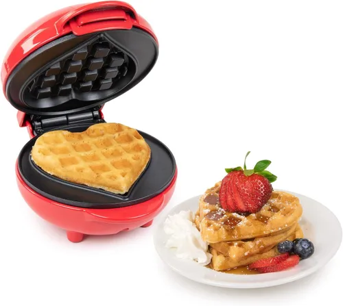 Vista 3 de Nostalgia MyMini - Máquina para hacer gofres en forma de corazón, regalo de San Valentín, tamaño compacto