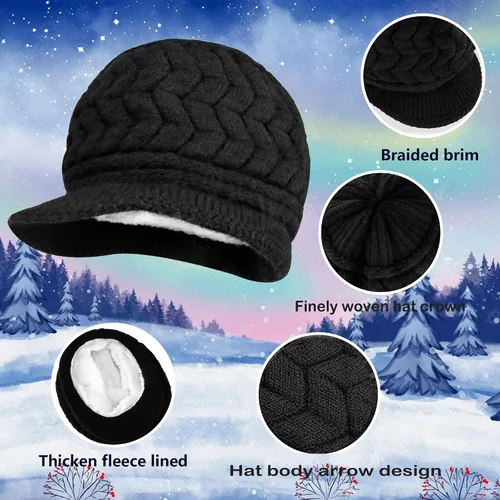 Vista 3 de Gorro de invierno para mujer, gorro de punto holgado con visera para mujeres y niñas
