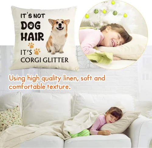 Vista 5 de OUz It's Corgi - Funda de almohada con purpurina, no es pelo de perro, decoración de perro Corgi, divertida funda de almohada de Corgi, regalo