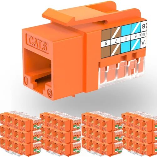 Vista 12 de Rapink RJ45 Conector Keystone Cat6 Soporte 10G, Conectores Keystone UTP 10 Pack para Placa de Pared y Panel de Conexiones, RJ45 Keystone 90 Grados