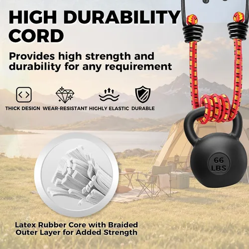 Vista 4 de 10-Piece 12" Elastic Bungee Cords with Hooks, Heavy Duty Outdoor Elastic Bungee Cords, Bungee Cord Bundle with Metal Hook for Securing Tarps 10pcs