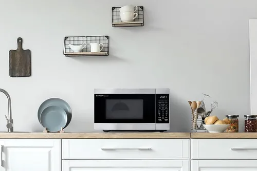 Vista 6 de Horno microondas de sobremesa SHARP con bandeja giratoria de carrusel extraíble de 10.6", 900 vatios, 0.9 pies cúbicos, acero inoxidable