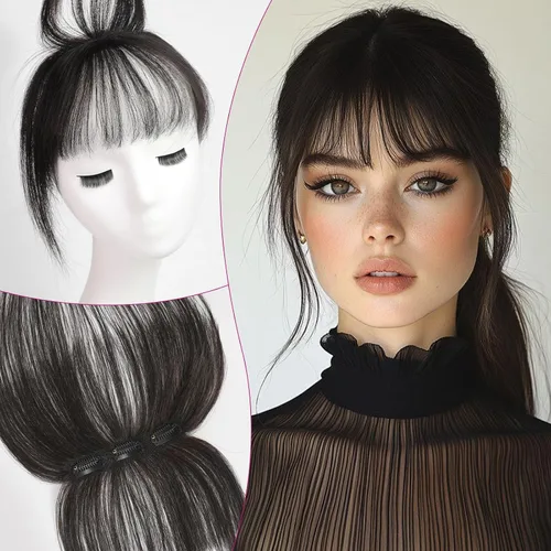 Vista 11 de EMMOR Flequillo con clip, flequillo de cabello 100% humano con 3 clips antideslizantes, extensiones de cabello superior de cobertura de 360°