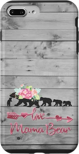 Vista 12 de Pink Floral Black Mama Bear Four Cubs on Vintage Gray Rustic Case for iPhone 17