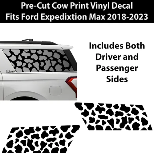 Vista 4 de BOGAR TECH DESIGNS Vinilo adhesivo precortado para ventana con diseño de vaca, calcomanías compatibles con Ford Expedition MAX 2018-2023, negro mate