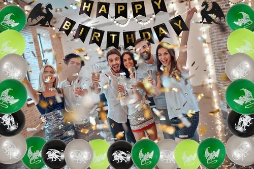 Vista 6 de Decoraciones de fiesta de cumpleaños de dragón, temática de mazmorras y dragones, suministros de fiesta de fantasía, incluyendo decoración y adornos