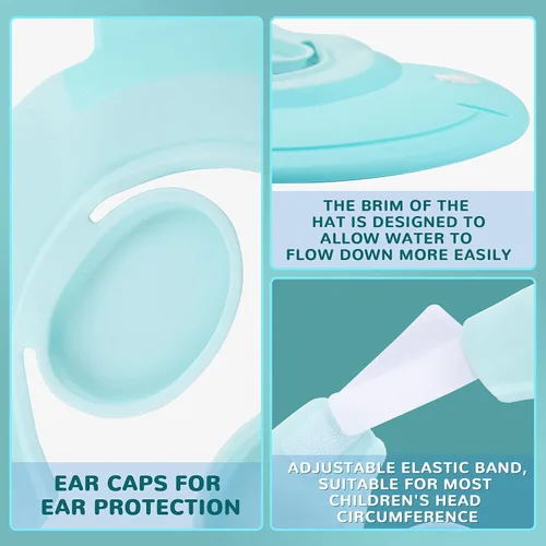 Vista 3 de Gorro de ducha de bebé, protección de silicona, suave y ajustable, gorra de baño para protector de cabeza, ojos y oídos, champú para niños pequeños