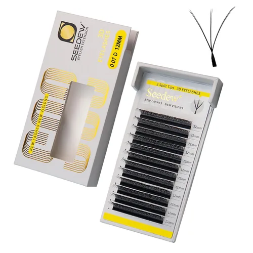 Vista 83 de Extensiones de pestañas 3D, rizo LU/M de 0.003 in, MIX8-0.591 in, 12 filas por bandeja, tallo plano en forma de W, injerto de pestañas natural PBT