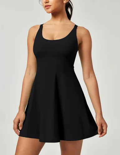 Vista 3 de Heathyoga Vestidos de tenis para mujer, vestido atlético con pantalones cortos debajo, vestido de entrenamiento con bolsillos, trajes de golf