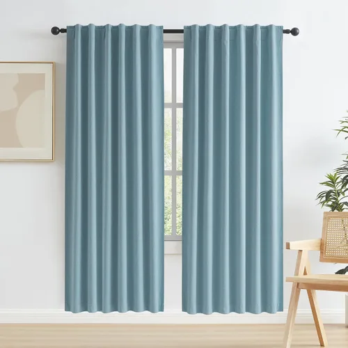 Vista 51 de KEQIAOSUOCAI - Cortinas opacas naturales de 108 pulgadas de largo, cortinas modernas con pestaña trasera, paneles plisados para sistema de cortina