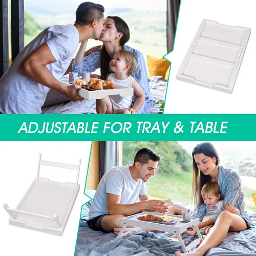Vista 5 de Artmeer Mesa de bandeja de cama con patas plegables, desayuno de bambú en la cama para mesa de TV, bandeja de computadora portátil, comer, bandeja
