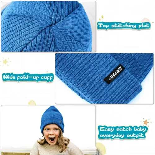 Vista 3 de ZUPPAD Baby Beanie Hat 3 Packs Toddler Girls Boys Baby Hats Winter Warm Knitted Thermal with Fleece Lining Kids Winter Hat